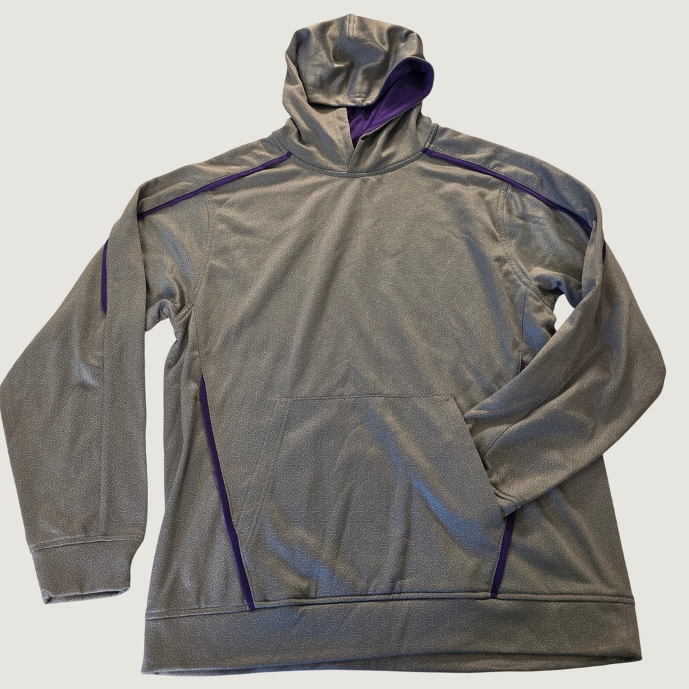 Holloway Mens Grey Geometric Print Purple Trim Performance Hoodie Size Medium